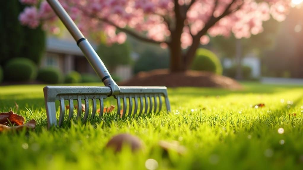 lawn care with landscape rake