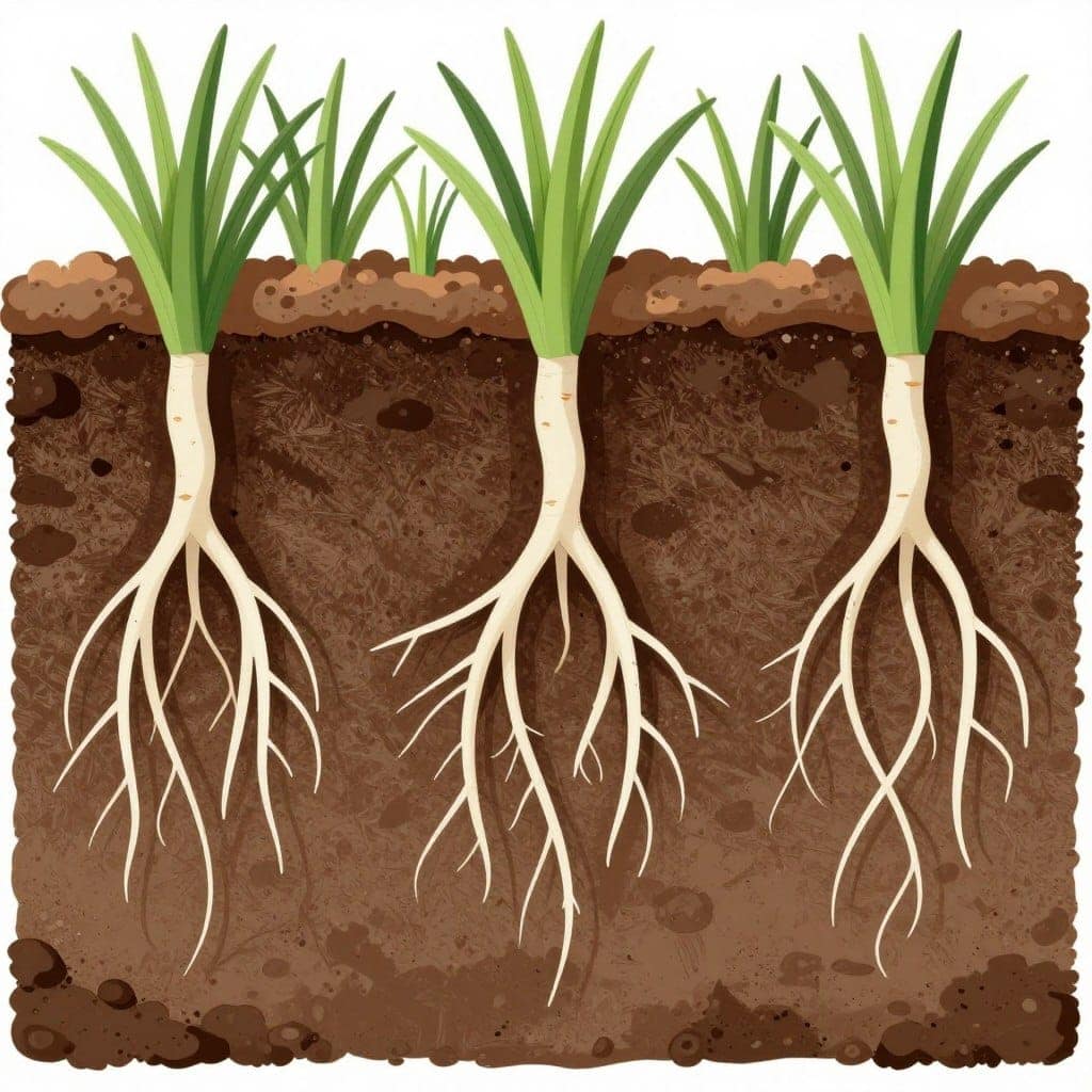 Strong grass root system after aeration treatment Strong grass root system after aeration treatment