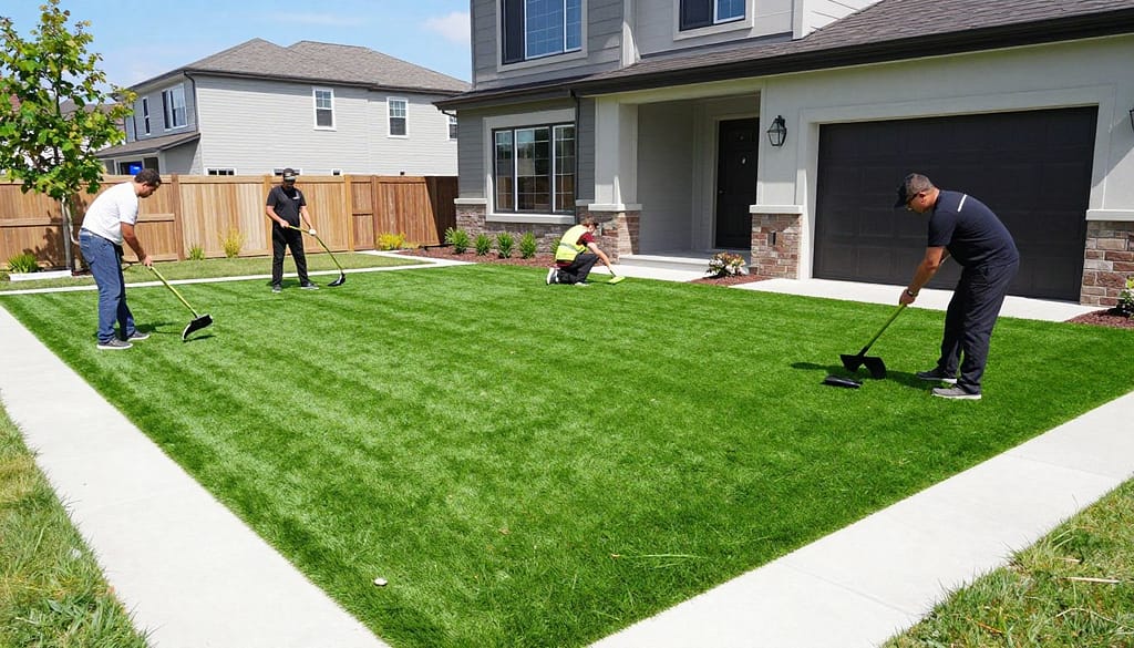 Professional turf installation in Dyer residential backyard showing expert landscape transformation