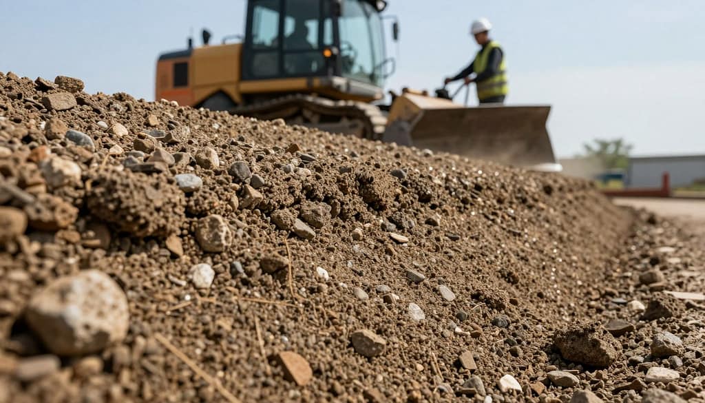 A close-up of a freshly compacted paver base, showcasing a rich texture of gravel and sand particles tightly packed together. In the foreground, focus on the granular detail, highlighting the uneven surfaces and the compression marks from the machine. The middle ground features a compacting machine, with a professional operator dressed in a hard hat and safety attire, skillfully maneuvering it over the base. In the background, a clear blue sky casts soft, natural light on the scene, creating a bright and inviting atmosphere. The angle of the shot should be slightly tilted, emphasizing the depth of the compacted layer, with a shallow depth of field to keep the focus on the base while softly blurring the background details. A close-up of a freshly compacted paver base, showcasing a rich texture of gravel and sand particles tightly packed together. In the foreground, focus on the granular detail, highlighting the uneven surfaces and the compression marks from the machine. The middle ground features a compacting machine, with a professional operator dressed in a hard hat and safety attire, skillfully maneuvering it over the base. In the background, a clear blue sky casts soft, natural light on the scene, creating a bright and inviting atmosphere. The angle of the shot should be slightly tilted, emphasizing the depth of the compacted layer, with a shallow depth of field to keep the focus on the base while softly blurring the background details.