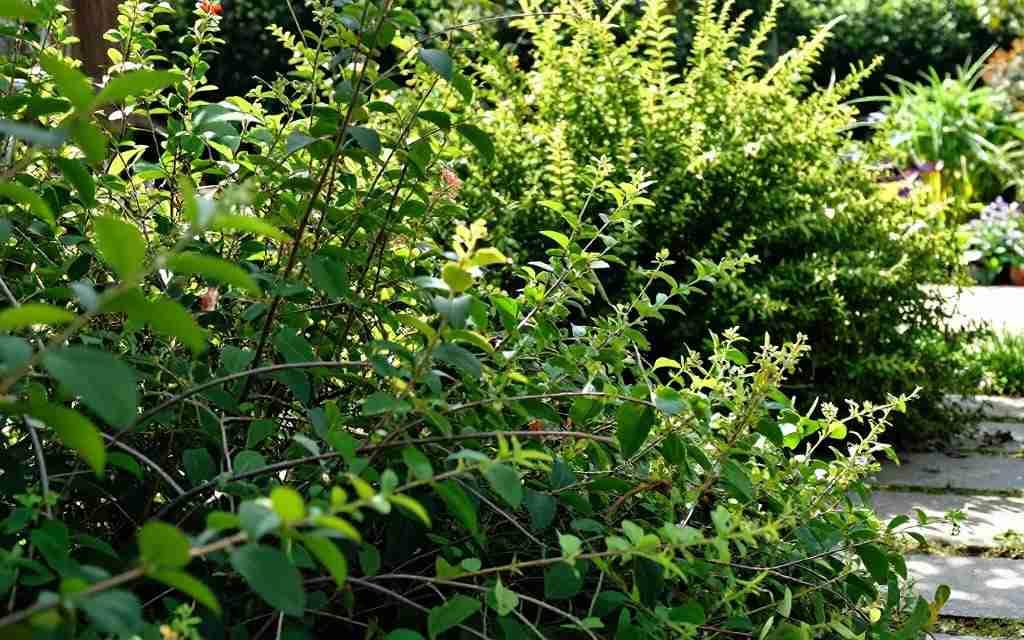 A colorful garden abundant with diverse plants and expertly trimmed shrubs, highlighting a harmonious natural setting.