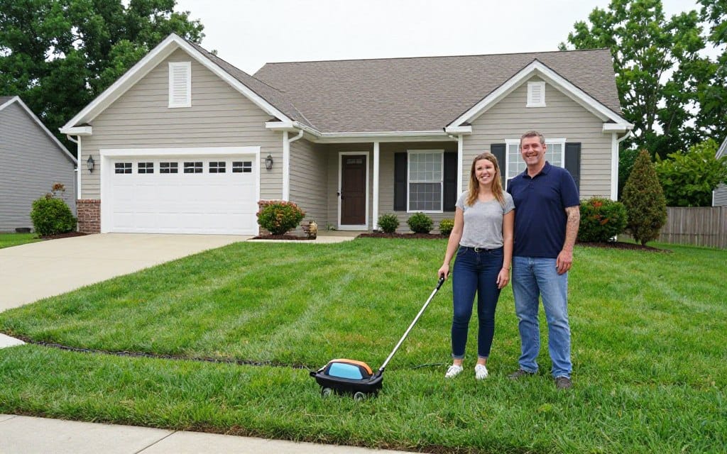 Satisfied Dyer homeowner with beautiful lawn after C&T service Satisfied Dyer homeowner with beautiful lawn after C&T service