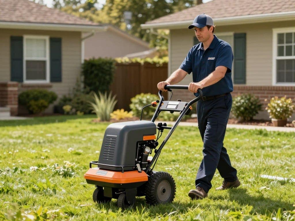 C&T Lawn and Landscape technician operating aeration equipment C&T Lawn and Landscape technician operating aeration equipment