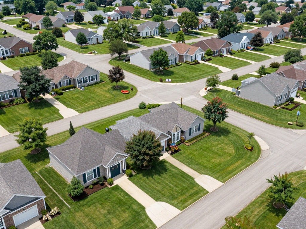 Dyer Indiana residential neighborhood with well-maintained lawns Dyer Indiana residential neighborhood with well-maintained lawns