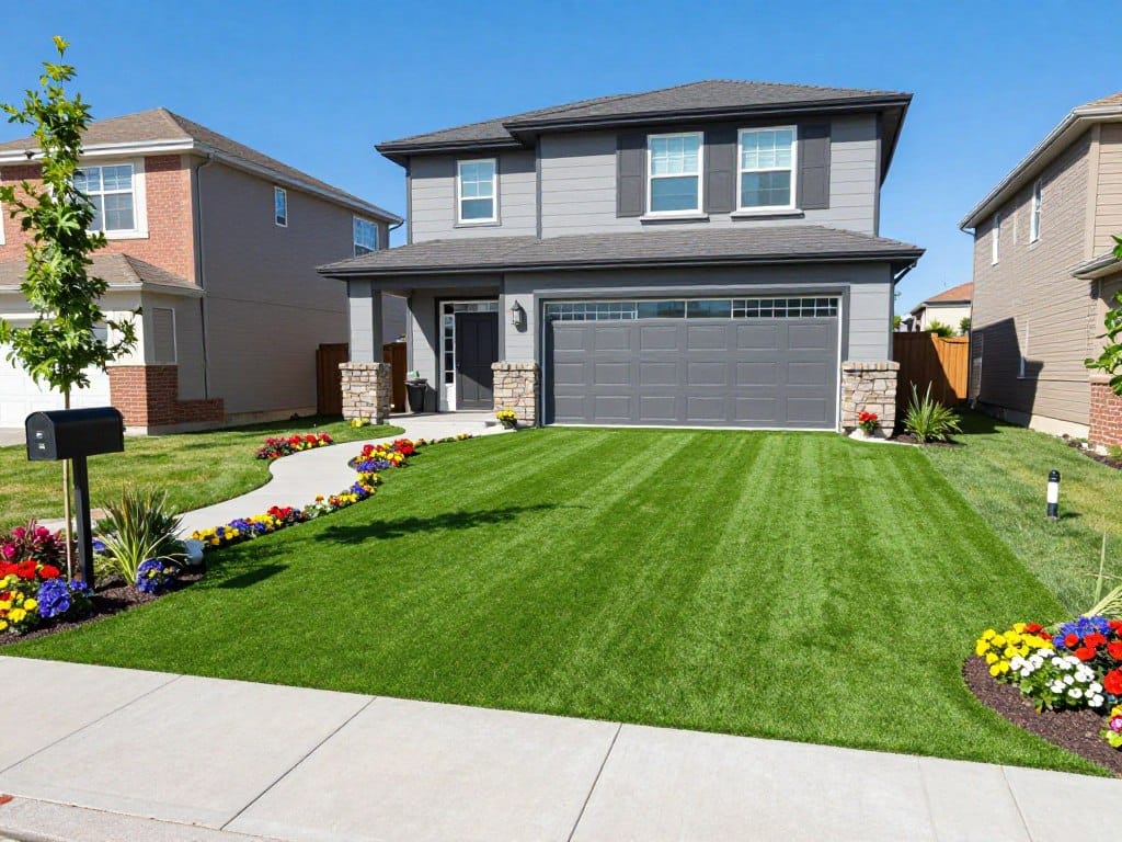 Turf installation in Dyer front yard showing enhanced curb appeal Turf installation in Dyer front yard showing enhanced curb appeal
