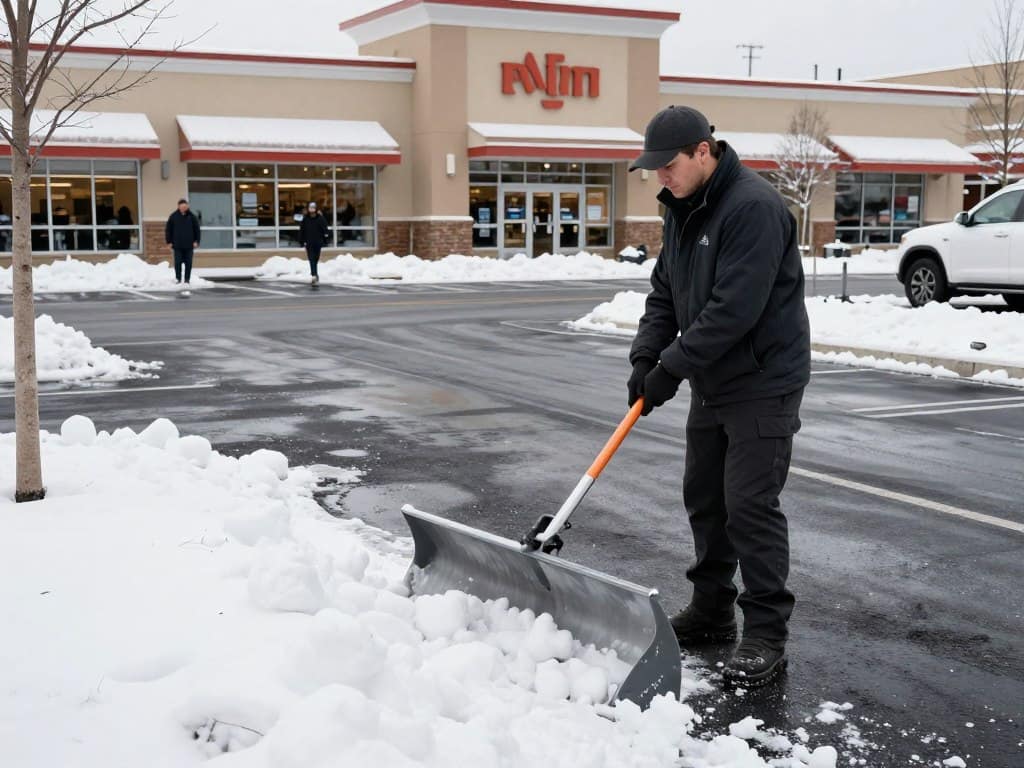 Commercial shopping center in Dyer Indiana with clear parking lot after professional snow removal service Commercial shopping center in Dyer Indiana with clear parking lot after professional snow removal service