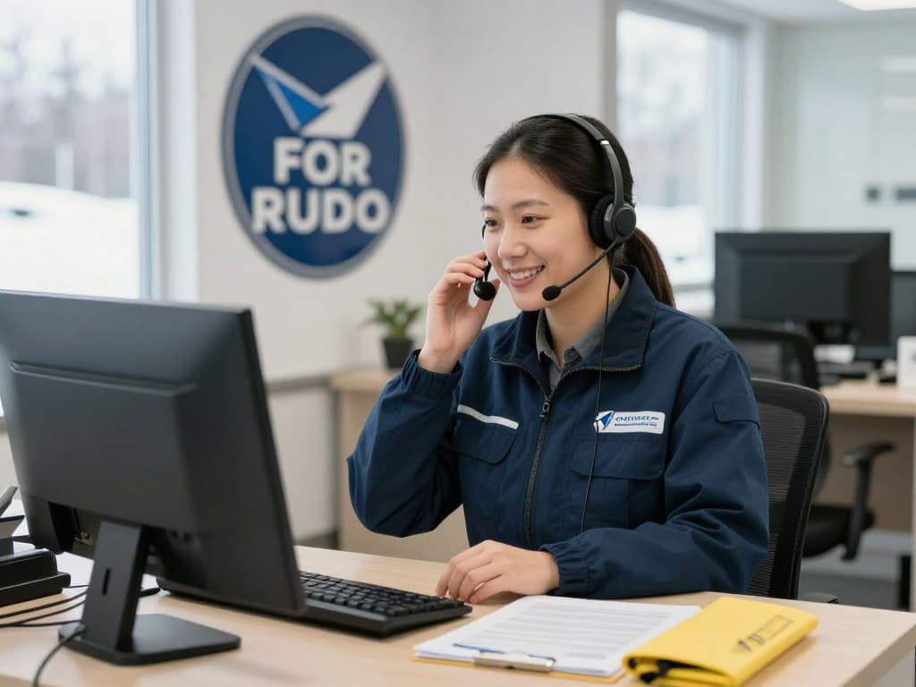 Customer service representative answering questions about commercial snow removal services Customer service representative answering questions about commercial snow removal services
