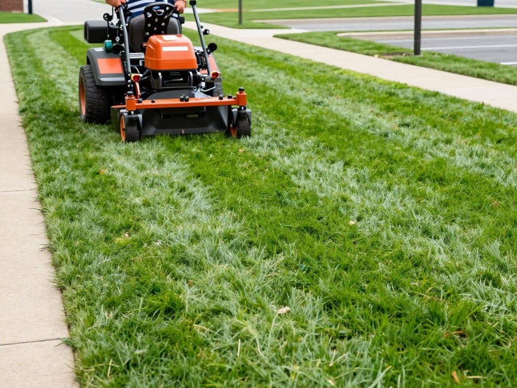Professional commercial mowing service on Dyer business property Professional commercial mowing service on Dyer business property