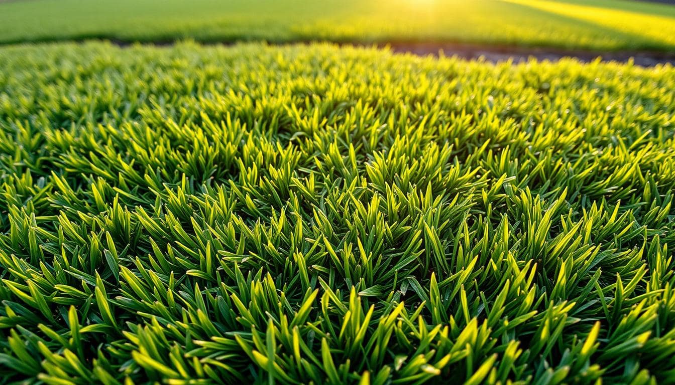 Sunlit green grass field, highlighting the recent turf installation in a lush outdoor setting.