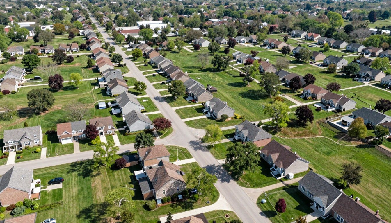 Aerial view of Dyer Indiana residential neighborhoods served by C&T Lawn and Landscape Aerial view of Dyer Indiana residential neighborhoods served by C&T Lawn and Landscape