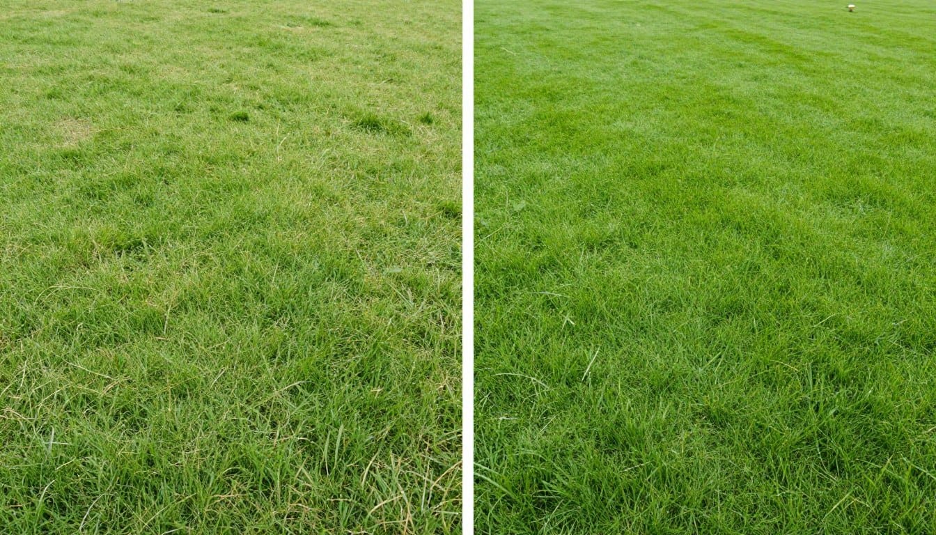 Before and after comparison of lawn aeration results in Dyer Before and after comparison of lawn aeration results in Dyer