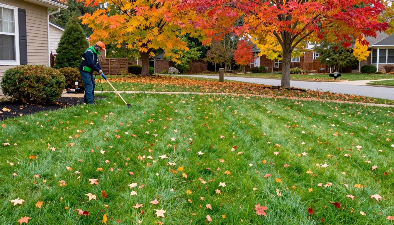 Fall season lawn care in Dyer showing optimal conditions for dethatching services Fall season lawn care in Dyer showing optimal conditions for dethatching services