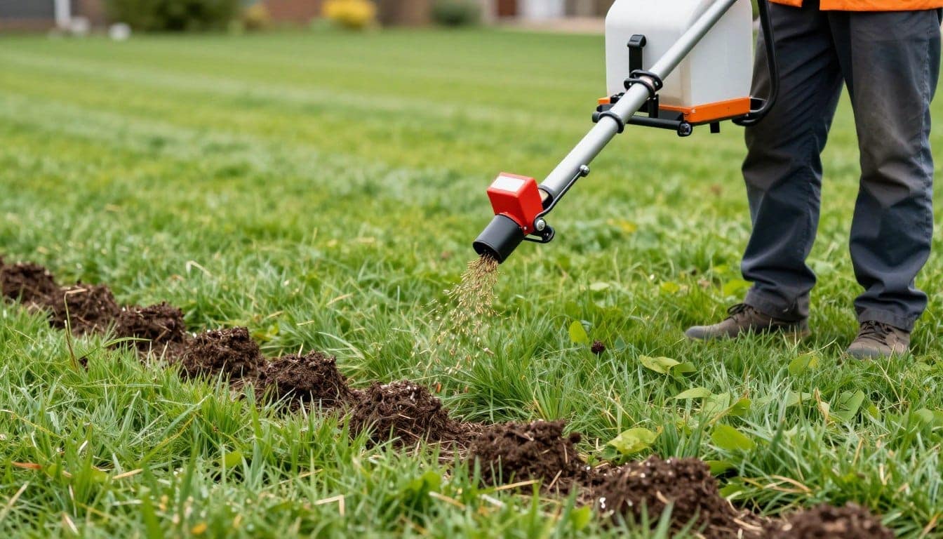 Overseeding application after lawn aeration in Dyer Overseeding application after lawn aeration in Dyer