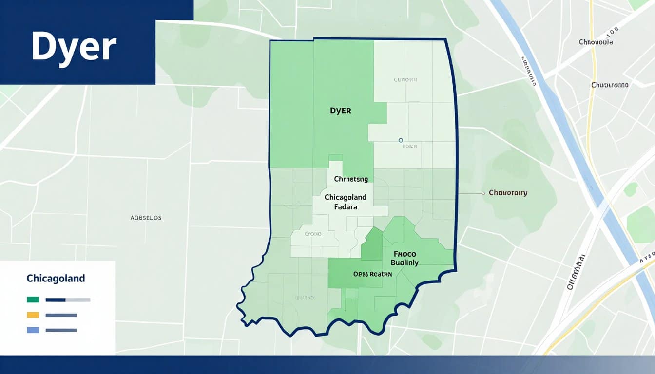 Service area map showing turf installation coverage in Dyer and Chicagoland region Service area map showing turf installation coverage in Dyer and Chicagoland region