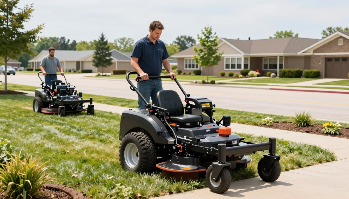 Commercial landscape maintenance crew working on Dyer business property Commercial landscape maintenance crew working on Dyer business property
