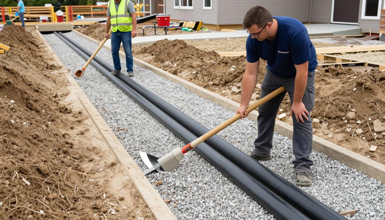 Commercial property drainage system installation showing professional subsurface drainage solutions Commercial property drainage system installation showing professional subsurface drainage solutions