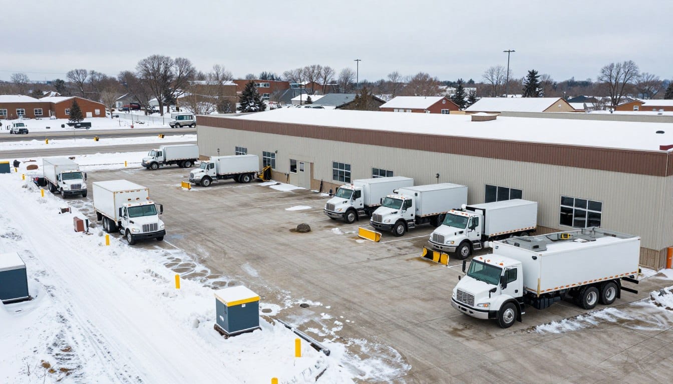 Professional commercial snow removal service company facility and equipment yard in Lynwood Illinois Professional commercial snow removal service company facility and equipment yard in Lynwood Illinois