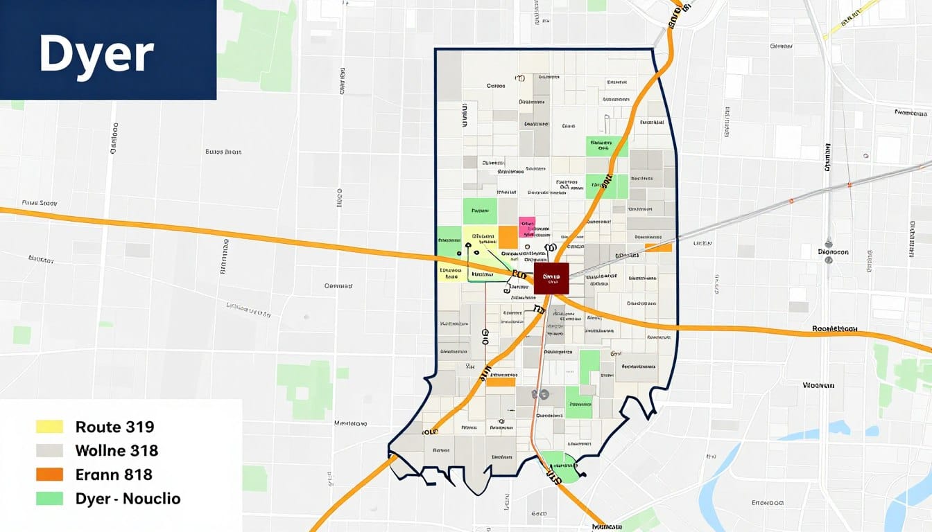 Service area map showing Dyer and surrounding communities Service area map showing Dyer and surrounding communities