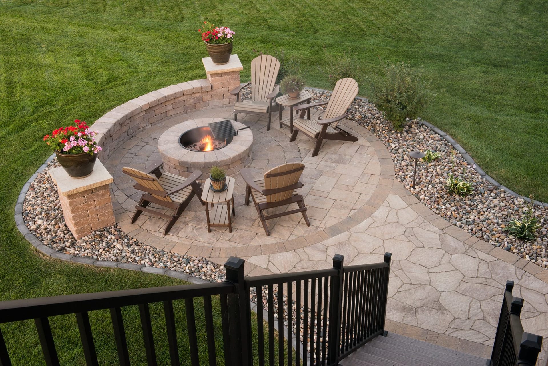 Expert team performing landscape maintenance services in a lush garden.