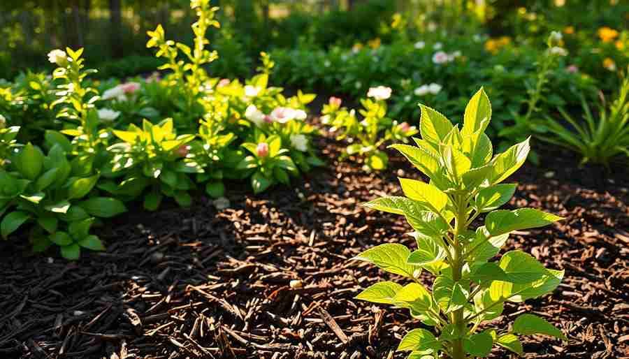Why Mulching Services Are Essential for Lawn and Garden Care | ctlawn A small plant thriving in a layer of mulch, highlighting the role of mulching in supporting healthy plant development.