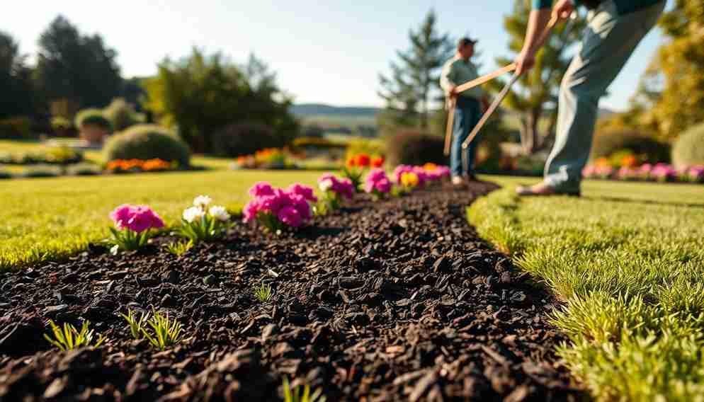 Why Mulching Services Are Essential for Lawn and Garden Care | ctlawn A man is mulching a flower bed, improving its aesthetics and helping retain moisture in the soil.